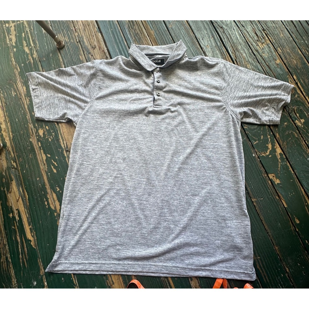 Bolle Mens Large Gray Heathered Performance Golf Polo Shirt Short Sleeve A3859
